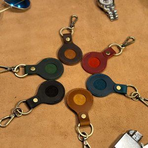 Genuine Leather Apple AirTag Keychain Handmade with engraving